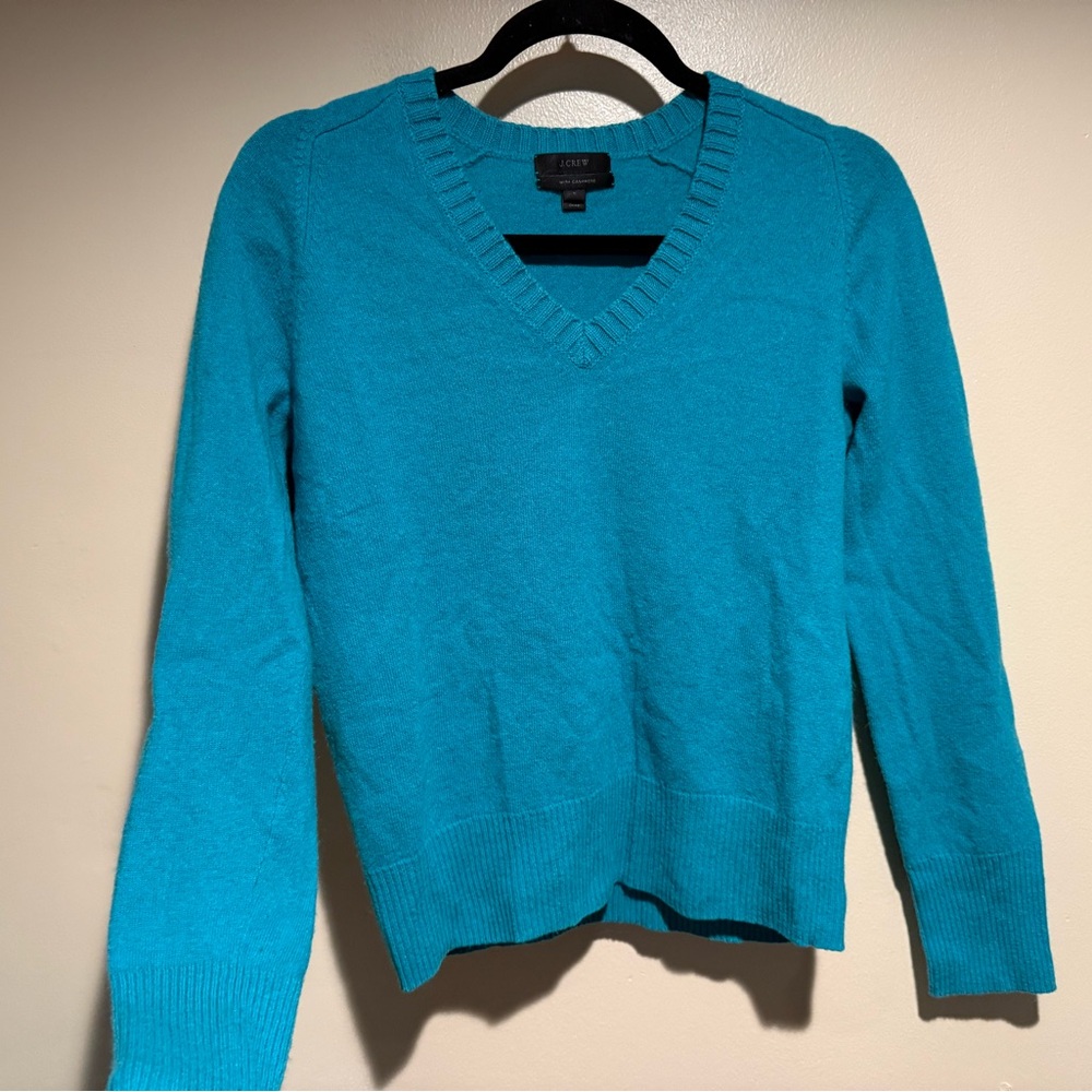 J. Crew Cashmere Blend V-Neck M long sleeve Sweater teal blue